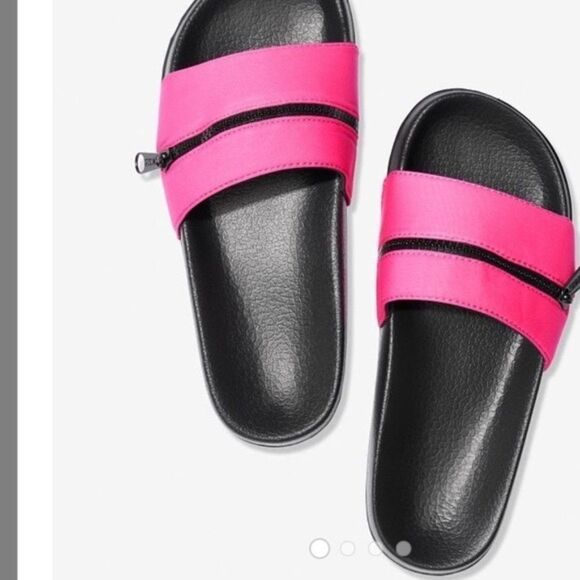 Victoria’s Secret PINK Hot Pink Zip Slides Logo - Picture 1 of 3